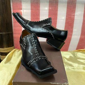NWB Moda Max genuine leather shoes loafers MF804-2 Black white stitch
